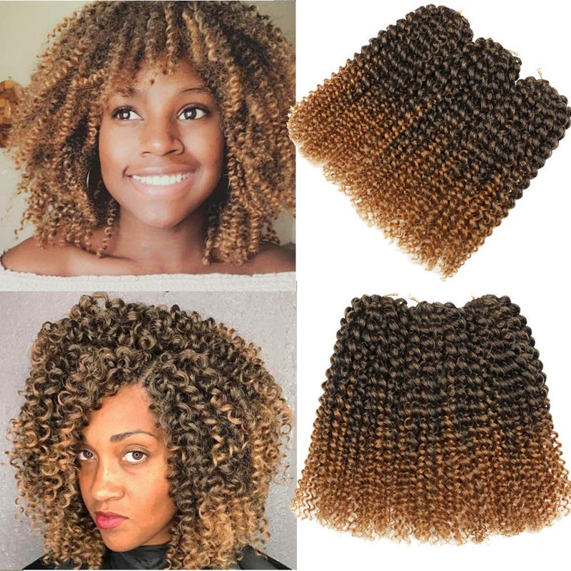 Sharopul Kinky Curl Ombre Color 3little pcs/pack 8Inch 60roots 110gram Afro Kinky Twist Hair Crochet Braids Synthetic Crochet Hair Extention(1B/27) - Image 1